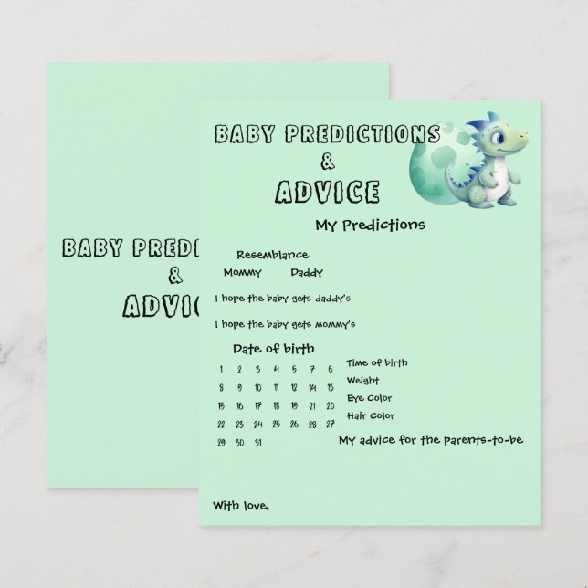 Flyer de jeu pour Baby Shower avec un dinosaure mi (Devant / Derrière)