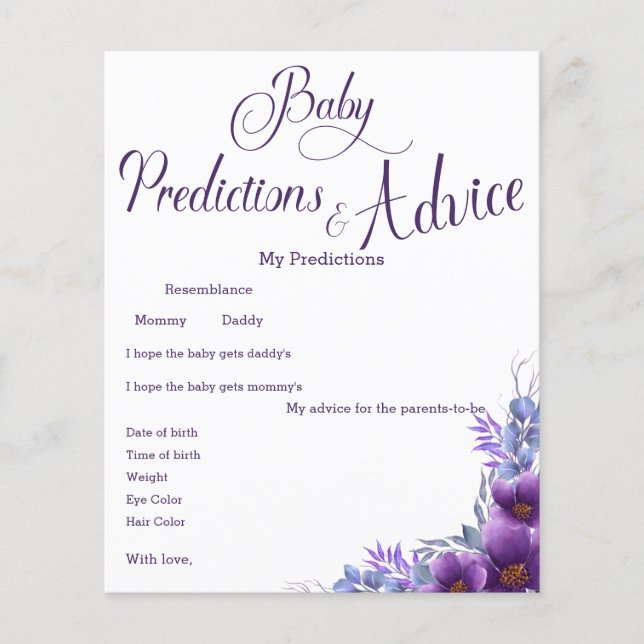Flyer de jeu pour Baby Shower Fleur Violette Aquar (Devant)