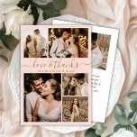 Flyer de remerciement de mariage rose avec un coll<br><div class="desc">Élégant budget doré et rose blush Script 5 Photo Collage Mariage Remerciement personnalisé abordable petit budget flyer. Moderne modèle de remerciement de mariage avec cinq (5) photos sur le devant et une (1) photo au dos. Sur le devant du papier "Amour et remerciements" typographie script dans une police de caractères...</div>