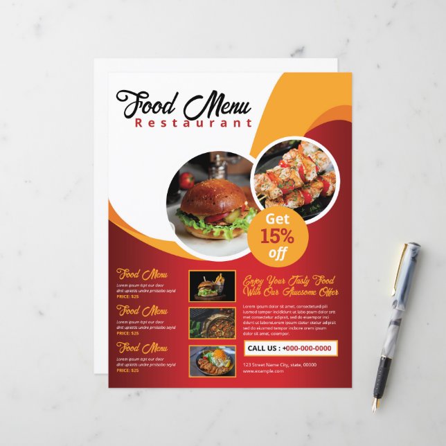 Flyer de restaurant / Flyer de menu de nourriture (Devant/Arrière en situation)