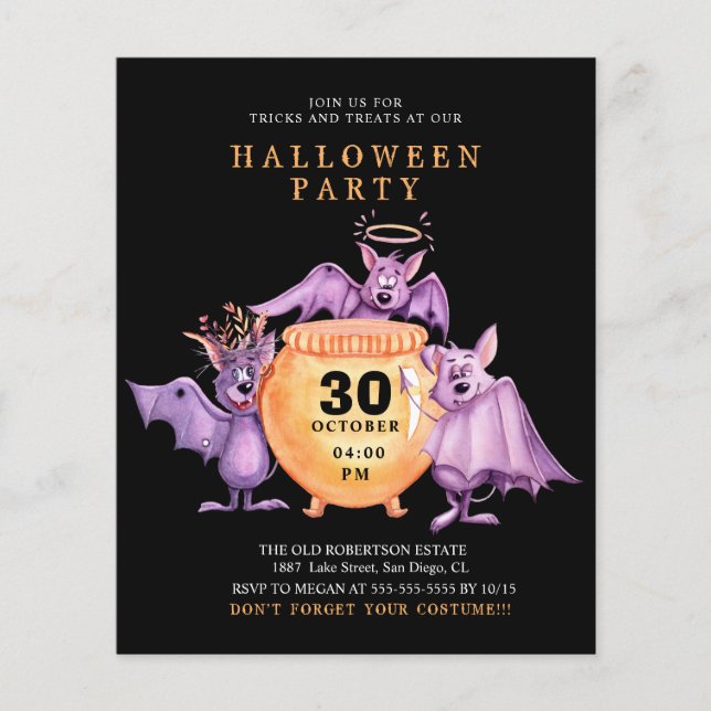 Flyer d'Halloween de chauves-souris violettes budg (Devant)