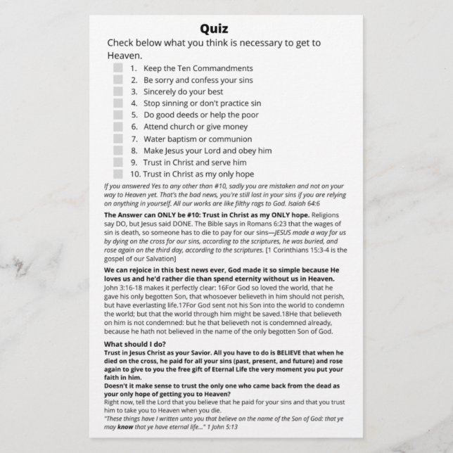 Flyer du Quiz de la Bible du Ciel (Dos)