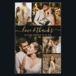 Flyer Mariage photo économique élégant Merci<br><div class="desc">Budget Elegant Gold et Black Script Mariage 5 Photo Collage Merci personnalisé abordable flyer à bas budget. Mariage moderne merci modèle avec cinq (5) photos sur le devant et une (1) photo sur le dos. Sur le devant du papier "Amour et merci" script de typographie dans une tourbillonnant main lettré...</div>