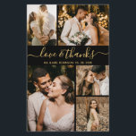 Flyer Mariage photo économique élégant Merci<br><div class="desc">Budget Elegant Gold et Black Script Mariage 5 Photo Collage Merci personnalisé abordable flyer à bas budget. Mariage moderne merci modèle avec cinq (5) photos sur le devant et une (1) photo sur le dos. Sur le devant du papier "Amour et merci" script de typographie dans une tourbillonnant main lettré...</div>