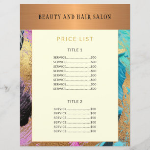 Flyer promotionnel du menu du service du salon de 