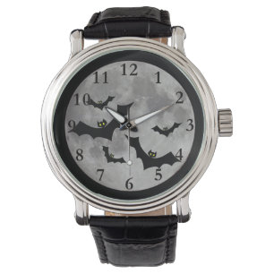 Flying Bats Montre bracelet en cuir noir homme