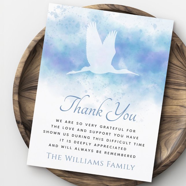 Flying grane funeral sympathie carte de remercieme (Flying crane funeral sympathy thank you card)