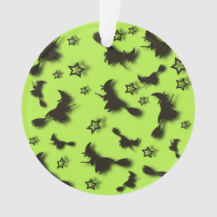 Flying witch among stars at Halloween night 3D 