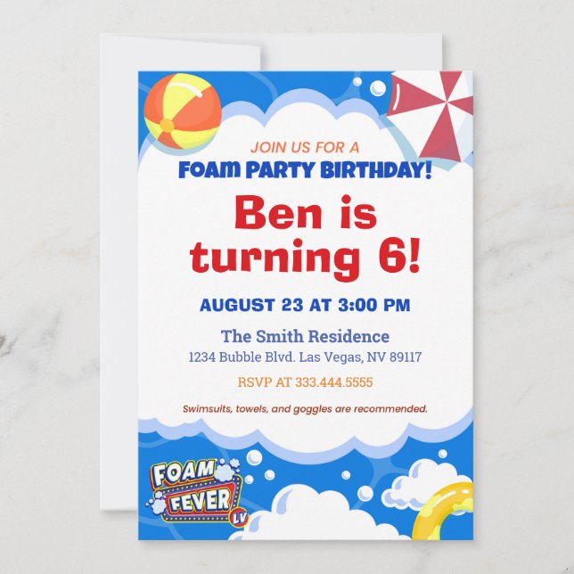 Foam Fever Las Vegas Anniversaire Fête Invitation (Devant)