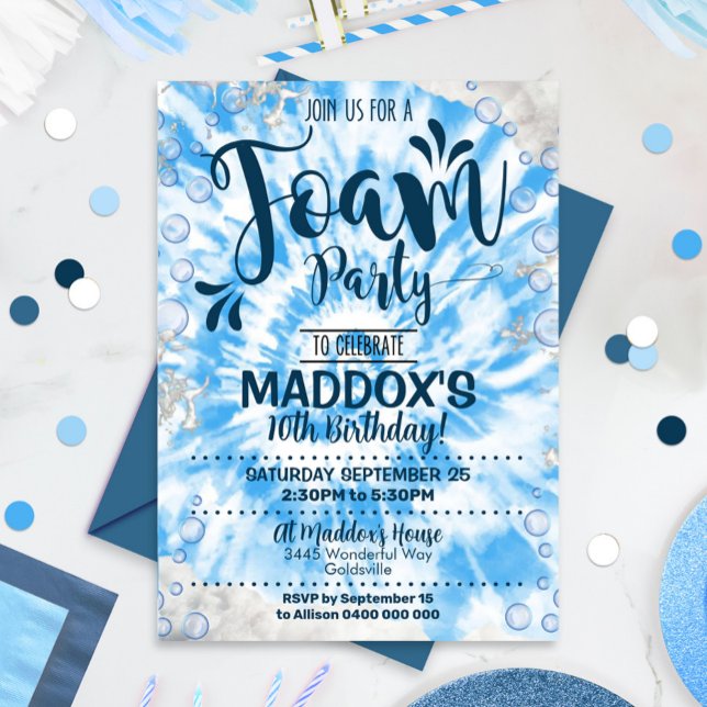 Foam Party Invitation Boy Tie Dye Foam Invitation (Créateur téléchargé)