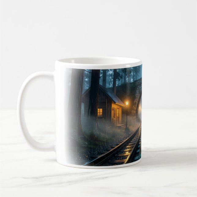 Foggy Forest Railroad Lantern Passage Mug (Gauche)
