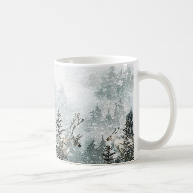 Foggy Mountain Snowland Forest Stag Deer Mug (Droite)