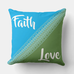 Foi/Amour Bleu/Vert Coussin réversible