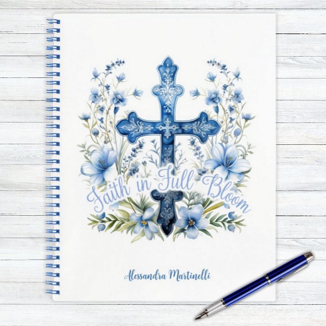 Foi Carnet personnalisée en pleine floraison Pâque (Personalized Notebook Christian Easter Gift Cross and Bluebonnet Floral)