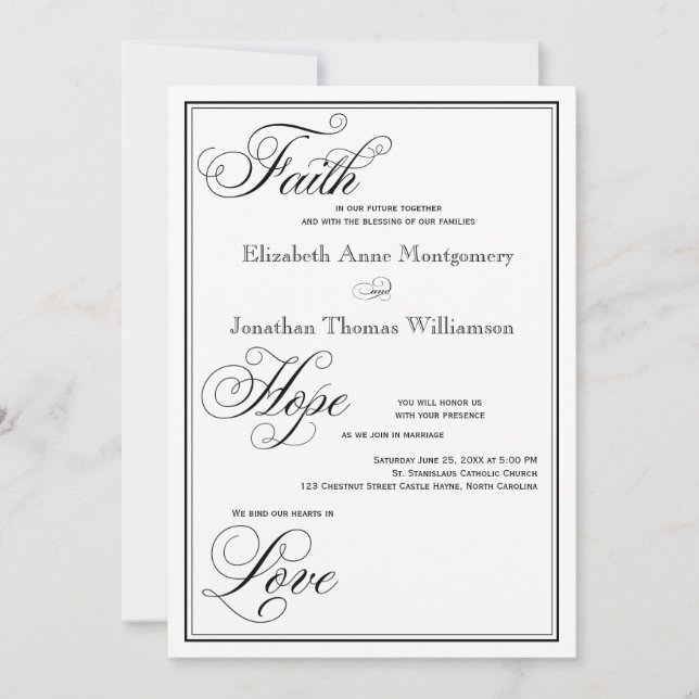 Foi formelle Hope Love Script Faire-part de mariag (Devant)