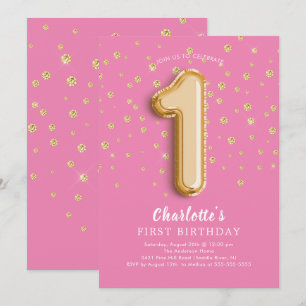 Foil Balloon Floral 1er anniversaire Invitation