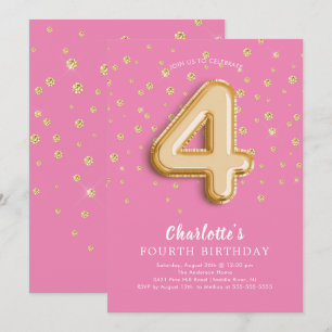 Foil Balloon Floral 4e anniversaire Invitation