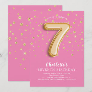 Foil Balloon Floral 7e anniversaire Invitation