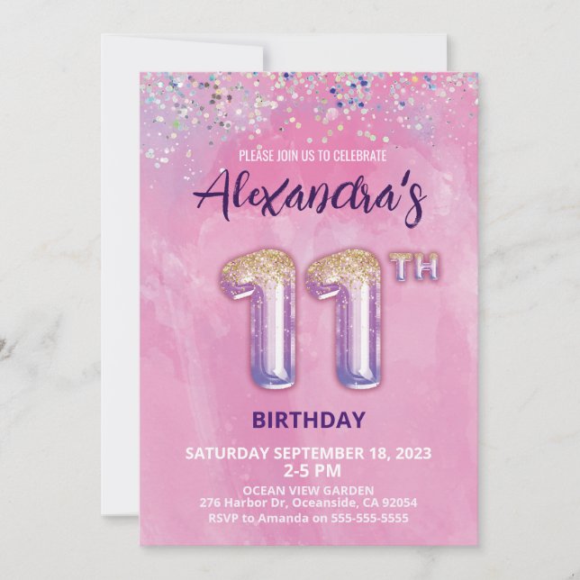 Foil Balloon Invitation 11e anniversaire (Devant)
