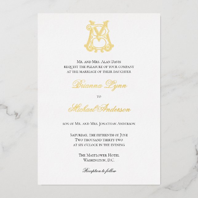 Foil BM Monogramme MB Monogramme Invitation (Recto)