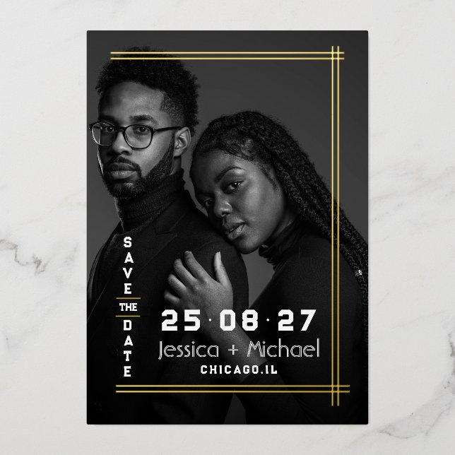 Foil Frame Photo Wedding Enregistrer la carte Date (Recto)