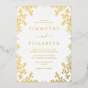 Foil Gold Floral Élégant Mariage Foil Invitation