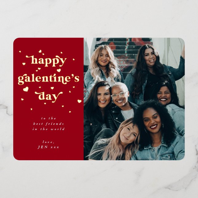 Foil Happy Galentine's Day + Hearts Carte photo (Recto)