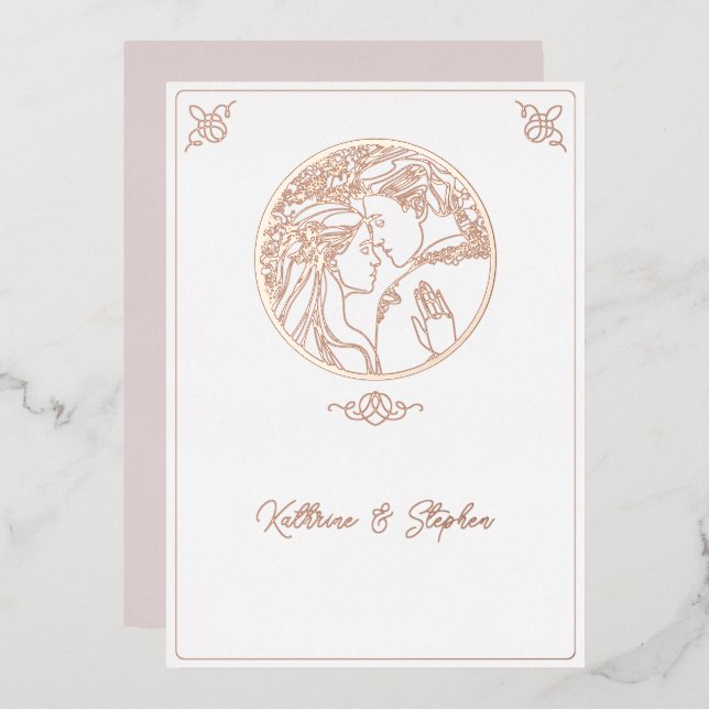 Foil Line Couple Faire-part de mariage (Recto/Verso)