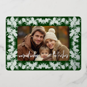 Foil Pinecone Carte photo de vacances - vert sapin