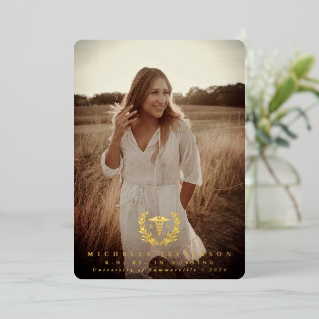 Foil RN Caduceus Graduation Faire-part photo (Debout devant)