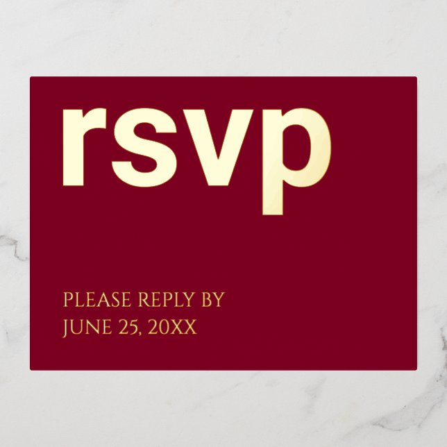 Foil RSVP Bourgogne Stylish Repas Choix Carte Post (Recto)