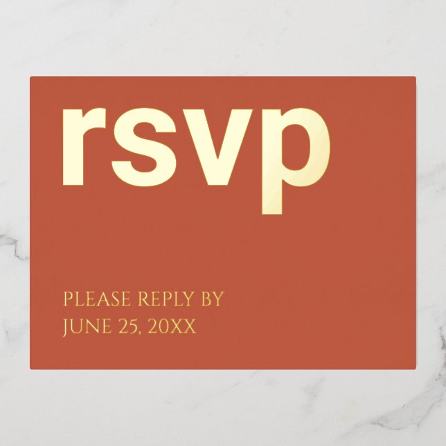 Foil RSVP Terracotta Stylish Repas Choix Carte Pos (Recto)