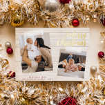 Foil Snshot Noël Deux photos Carte de vacances<br><div class="desc">Ajoutez un peu de brillance à vos cartes de Noël avec de l'or véritable, de l'argent ou de l'or rose ! Ce style métallique classique et intemporel ajoutera un autre niveau à vos cartes. Personnalisez avec vos photos préférées, un accueil de Noël et votre nom de famille ! L'avant de...</div>