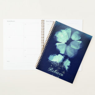 Foil Torquoise Floral Navy Blue Script Monogramme