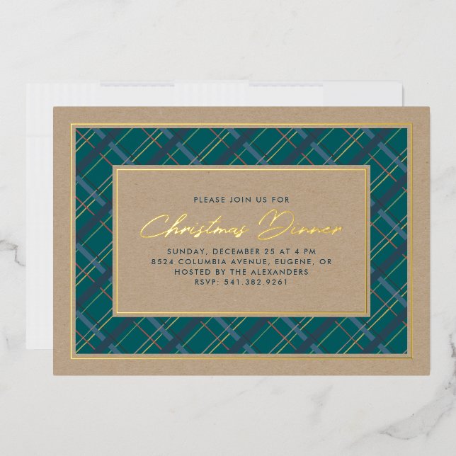 Foil Winter Plaid Dîner de Noël Invitation Foil (Enveloppe)
