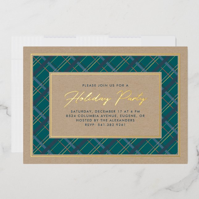Foil Winter Plaid Fête Invitation Foil In (Enveloppe)