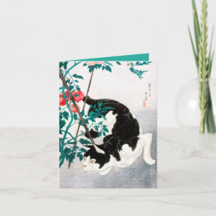 FOLDED CARD : WOODBLOCK JAPANESE : Cat with Tomato