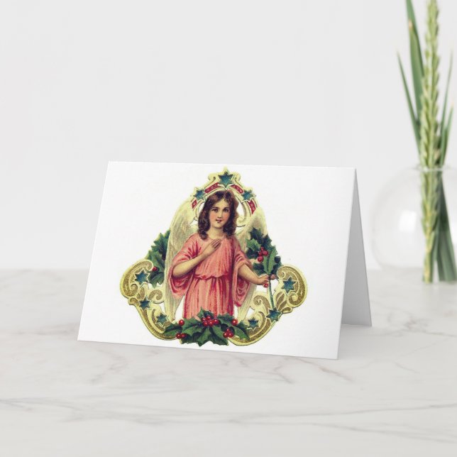 Folded CHRISTMAS Card VINTAGE ANGEL NAME (Devant)