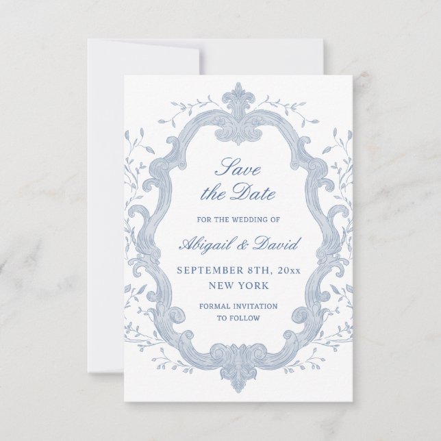 Foliage Blue Crest Wedding Save The Date (Devant)