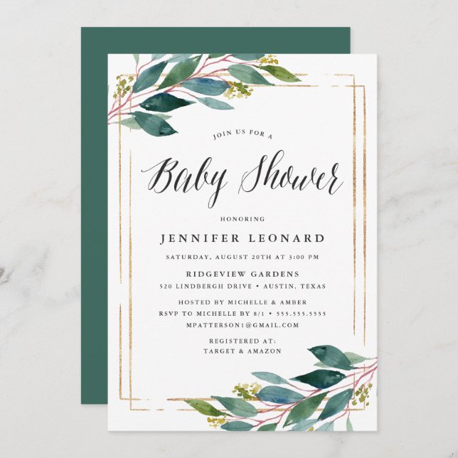 Foliage doux | Invitation Baby shower (Devant / Derrière)