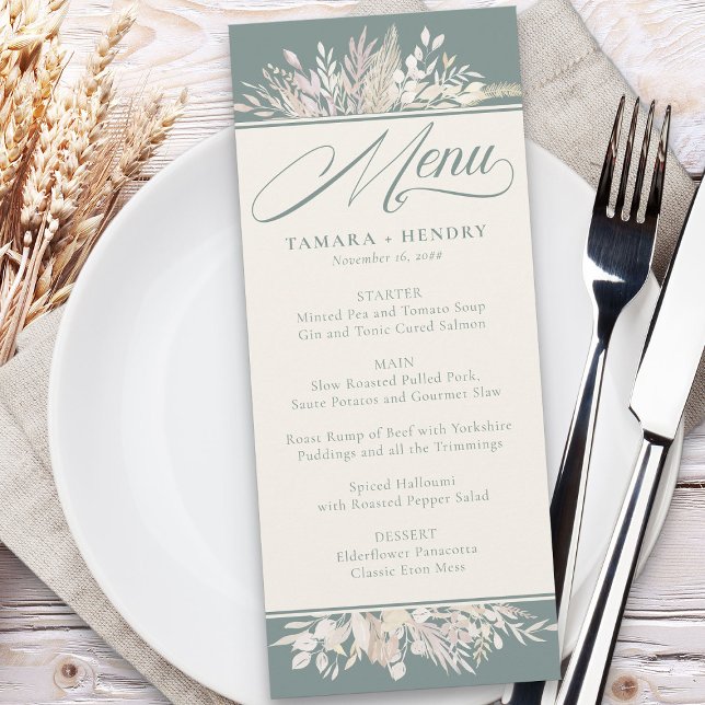 Foliage Duet Sage Green Botanique Mariage Menu (Sage Green Elegant Wedding Menu - Foliage Duet wedding collection)