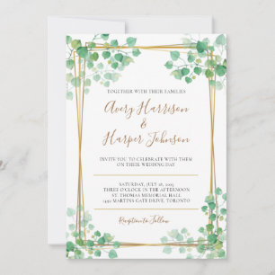 Foliage faire-part de mariage avec bordure en or