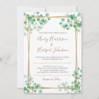 Foliage faire-part de mariage avec bordure en or