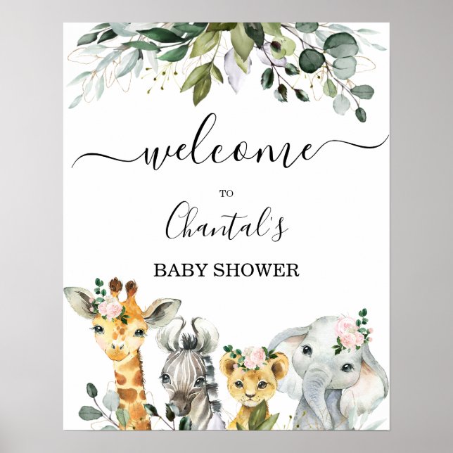 Foliage Girls Safari Baby shower Affiche de bienve (Devant)