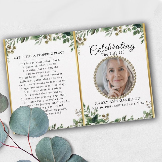 Foliage Green Photo Celebration of Life Programme (Créateur téléchargé)