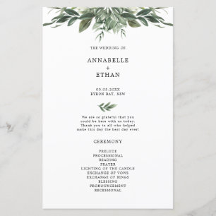 Foliage Leaf Mariage programme de cérémonie