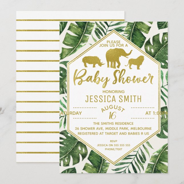 Foliage moderne Safari Baby shower Invitation (Devant / Derrière)