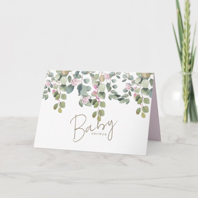 Foliage rose Baby shower Floral Invitation (Devant)