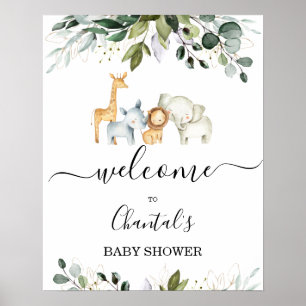 Foliage Safari Animaux Baby shower Affiche de bien