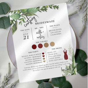 Foliage Texte minimal Script Bridesmaid info Card